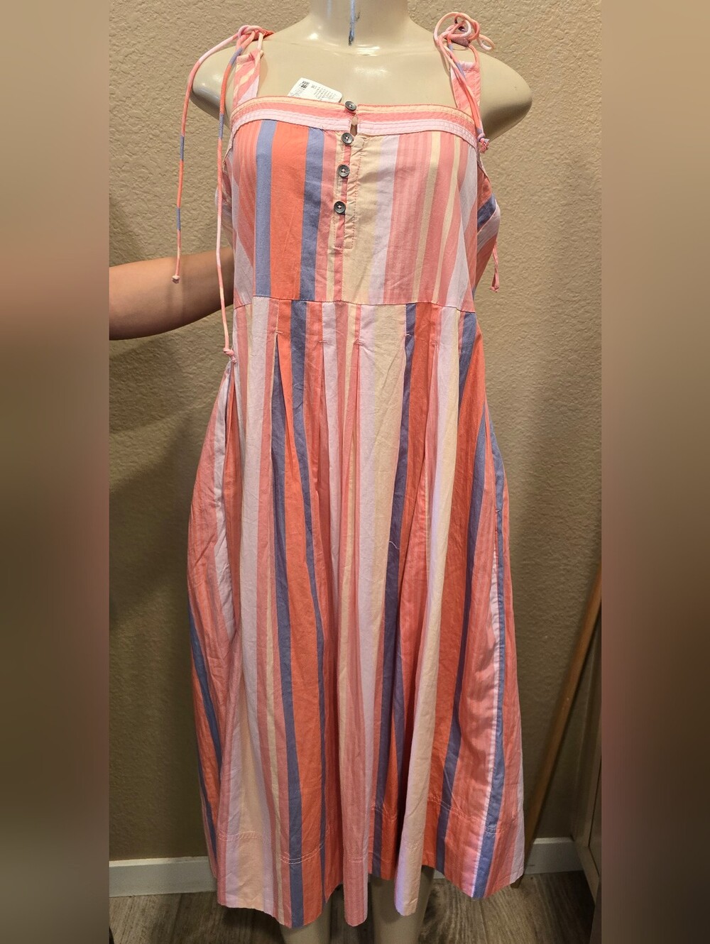 Free People Primavera Striped Midi Dress in Strawberry Combo. New With Tags
